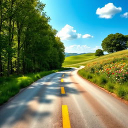 A serene landscape depicting a fork in the road