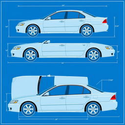 A detailed blueprint of the 2004 Mitsubishi Galant V4, showcasing the vehicle from all angles, including front, rear, left side, right side, and top views