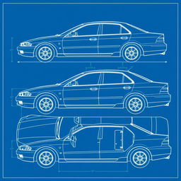 A detailed blueprint of the 2004 Mitsubishi Galant V4, showcasing the vehicle from all angles, including front, rear, left side, right side, and top views