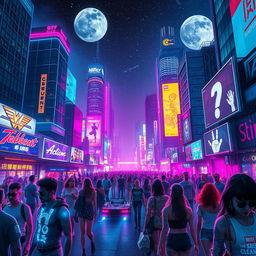 A stunning cyberpunk cityscape at night, filled with vibrant neon lights illuminating futuristic skyscrapers