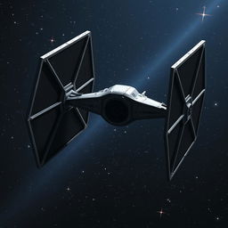 An impressive rendering of a classic TIE Fighter from the Star Wars universe, showcasing its iconic design with twin ion engines and distinctive hexagonal solar panels