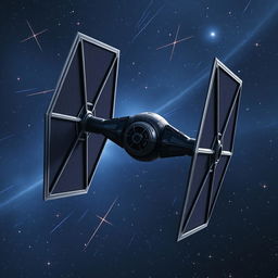 An impressive rendering of a classic TIE Fighter from the Star Wars universe, showcasing its iconic design with twin ion engines and distinctive hexagonal solar panels
