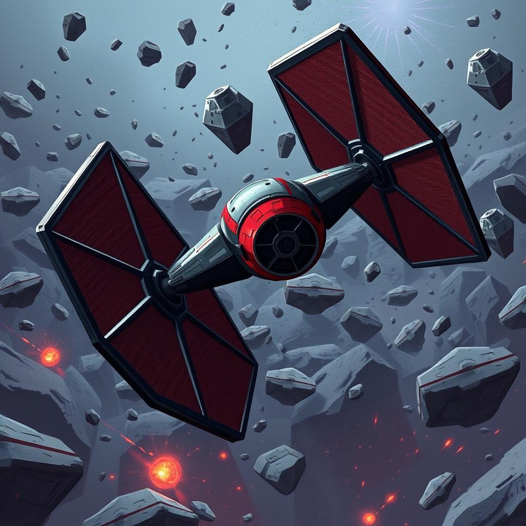 A striking illustration of a variant TIE Fighter from the Star Wars universe, featuring a unique design twist