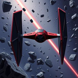 A striking illustration of a variant TIE Fighter from the Star Wars universe, featuring a unique design twist