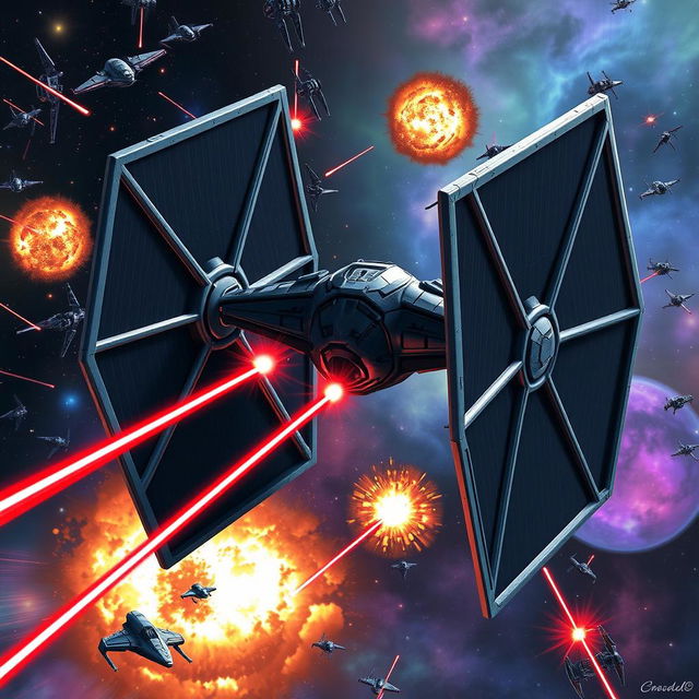 A powerful depiction of a heavy TIE Fighter variant from the Star Wars universe, showcasing its expanded, robust design