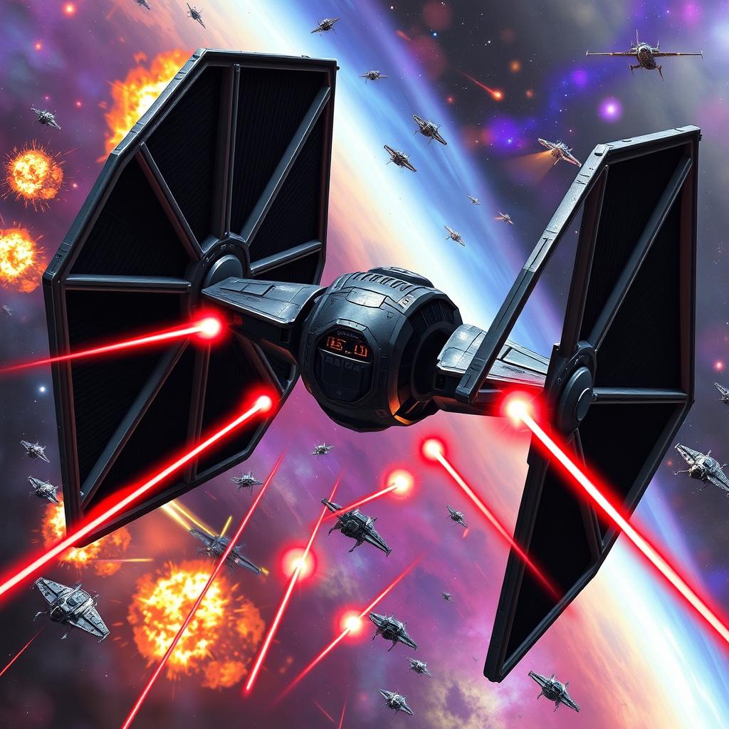 A powerful depiction of a heavy TIE Fighter variant from the Star Wars universe, showcasing its expanded, robust design