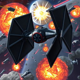 A detailed illustration of a heavy TIE Fighter variant from the Star Wars universe, emphasizing its robust design