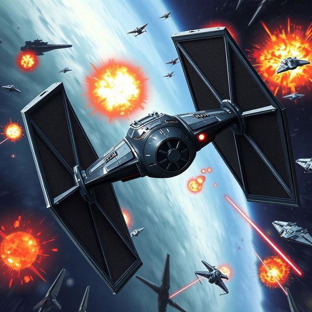 A detailed illustration of a heavy TIE Fighter variant from the Star Wars universe, emphasizing its robust design