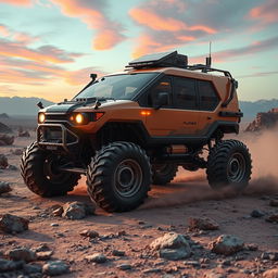 An advanced planet exploration vehicle designed for extraterrestrial terrains, featuring a rugged, futuristic design