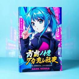 A vibrant and captivating book cover featuring a blue-haired anime girl