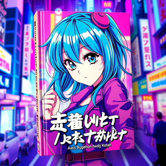 A vibrant and captivating book cover featuring a blue-haired anime girl