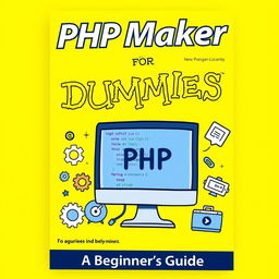 A cover design for a book titled 'PHP Maker for Dummies', featuring bold and colorful graphics to attract beginners