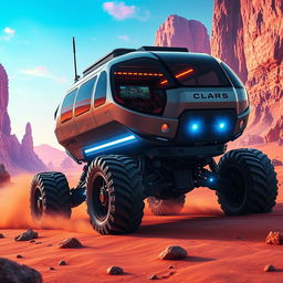 A state-of-the-art planet exploration vehicle designed for harsh extraterrestrial environments, showcasing a robust and high-tech appearance