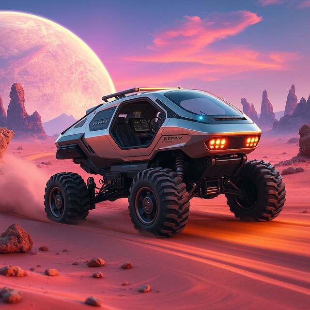 A state-of-the-art planet exploration vehicle designed for harsh extraterrestrial environments, showcasing a robust and high-tech appearance