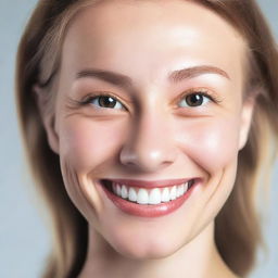 Generate an image of a person with fair complexion smiling.