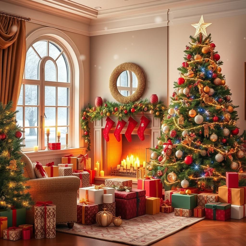 A stunning display of Christmas decor showcasing a beautifully adorned living room for the holiday season