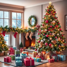 A stunning display of Christmas decor showcasing a beautifully adorned living room for the holiday season