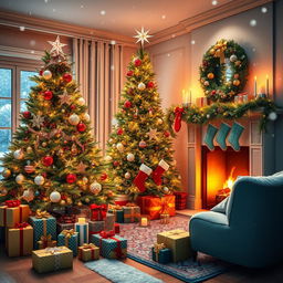 A stunning display of Christmas decor showcasing a beautifully adorned living room for the holiday season