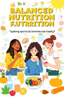 The importance of balanced nutrition for teenagers as a preparation for premarital health, featuring a vibrant and informative illustration that visually represents various food groups like fruits, vegetables, grains, proteins, and dairy in a balanced meal