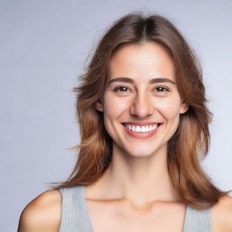 Generate an image of a person with fair complexion smiling.