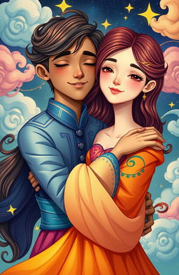 An imaginative and vibrant illustration of two figures bound together, showcasing deep connection and unity