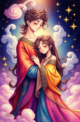 An imaginative and vibrant illustration of two figures bound together, showcasing deep connection and unity