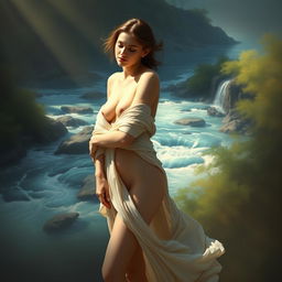 A serene and tasteful nude figure in a soft, ethereal setting