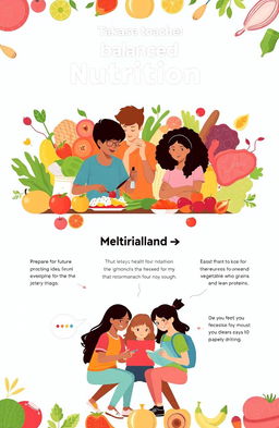 A health-focused poster emphasizing balanced nutrition for teenagers, showcasing a variety of healthy food options like fruits, vegetables, whole grains, and lean proteins