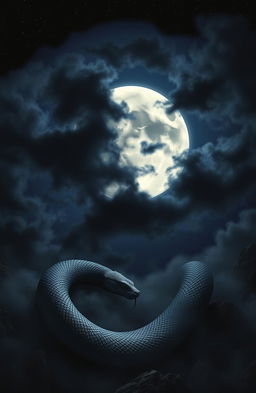 A dark and moody scene featuring a majestic full moon casting a silvery light over the landscape