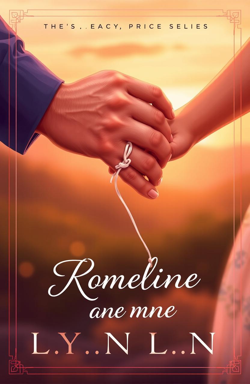 A romantic book cover illustration showcasing two hands gently bound together with a soft, delicate string, symbolizing connection and intimacy