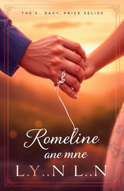 A romantic book cover illustration showcasing two hands gently bound together with a soft, delicate string, symbolizing connection and intimacy