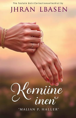 A romantic book cover illustration showcasing two hands gently bound together with a soft, delicate string, symbolizing connection and intimacy