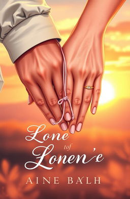 A romantic book cover illustration showcasing two hands gently bound together with a soft, delicate string, symbolizing connection and intimacy