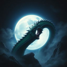 A dark, dramatic scene depicting a full moon shining with a bright, silvery light against a backdrop of deep indigo and star-studded sky