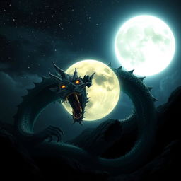 A dark, captivating scene featuring a bright full moon casting its luminous silvery light across the vast expanse of a night sky filled with twinkling stars