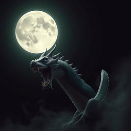 A dark-themed portrait featuring a luminous full moon casting its ethereal light against a backdrop of a deep, velvety night sky