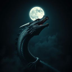 A dark-themed portrait featuring a luminous full moon casting its ethereal light against a backdrop of a deep, velvety night sky
