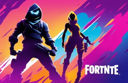 An intense, minimalist Fortnite wallpaper featuring a vibrant stormy sky, a silhouette of a Fortnite character in combat stance, and a bold Fortnite logo