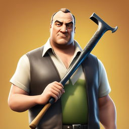 Tony Soprano as a Fortnite character, standing in Tilted Towers with a baseball bat-themed pickaxe.