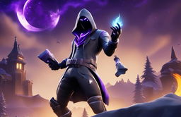 Fortnite wallpaper featuring a character performing dark sorcery under a moonless night sky.