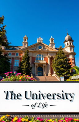 A picturesque shot of a majestic university building, embellished with architectural details that blend classical and modern styles