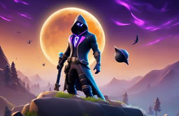 Fortnite wallpaper featuring a character performing dark sorcery under a moonless night sky.