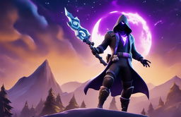 Fortnite wallpaper featuring a character performing dark sorcery under a moonless night sky.