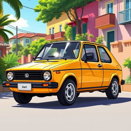 A detailed and vibrant illustration of a classic Volkswagen Gol Quadrado parked on a sunny street