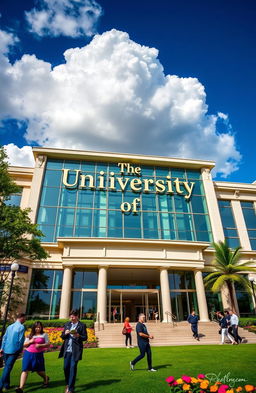A visually striking image of a grand building with the words 'The University of Life' emblazoned across its facade in bold, elegant typography