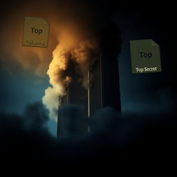 A horizontal thumbnail image featuring the Twin Towers engulfed in thick smoke, creating an intense and mysterious atmosphere