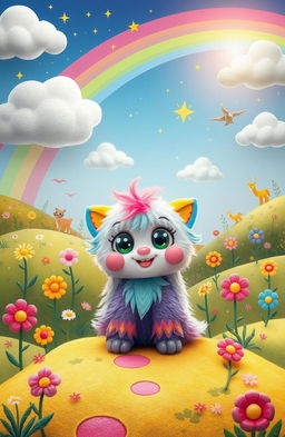 A whimsical scene featuring a colorful imaginary friend, inspired by children's fantasy, with vibrant colors and playful patterns