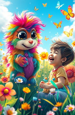 A whimsical scene featuring an imaginary friend, a colorful creature full of personality