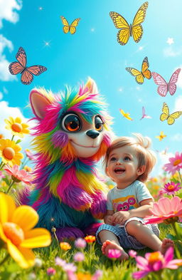 A whimsical scene featuring an imaginary friend, a colorful creature full of personality
