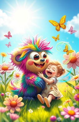 A whimsical scene featuring an imaginary friend, a colorful creature full of personality